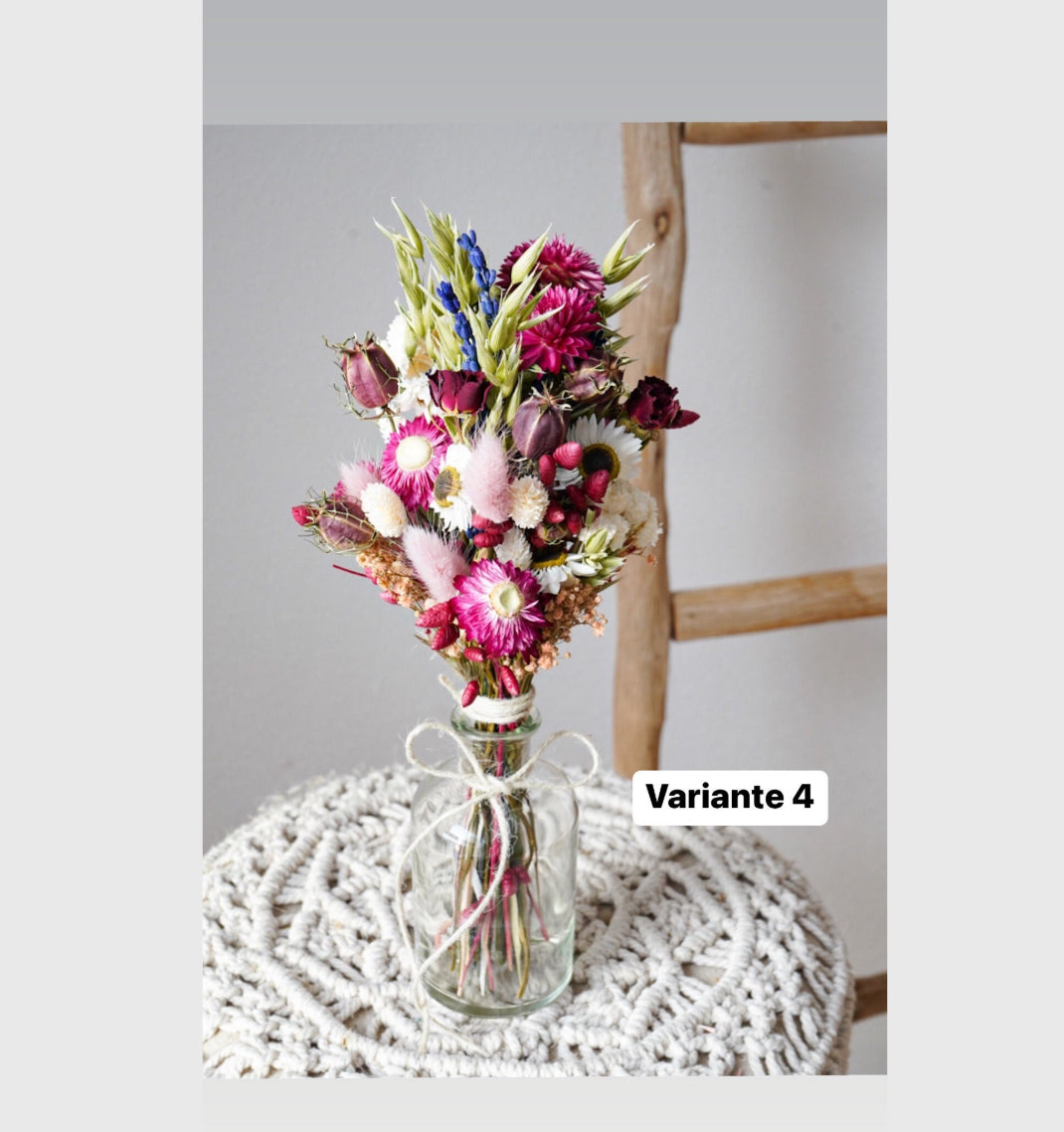 Trockenblumenstrauß "bunte Sommerwiese" in bunten Farben mit Pampasgras, Craspedia, Hafer, Lavendel, Craspedia, Phalaris, Strohblumen