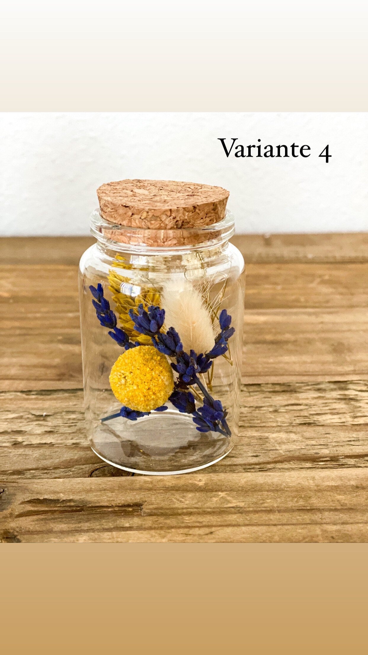 Trockenblumen - Sträußchen im Glas dry flowers in verschiedenen Farben, Trockenblumenstrauß im Glas