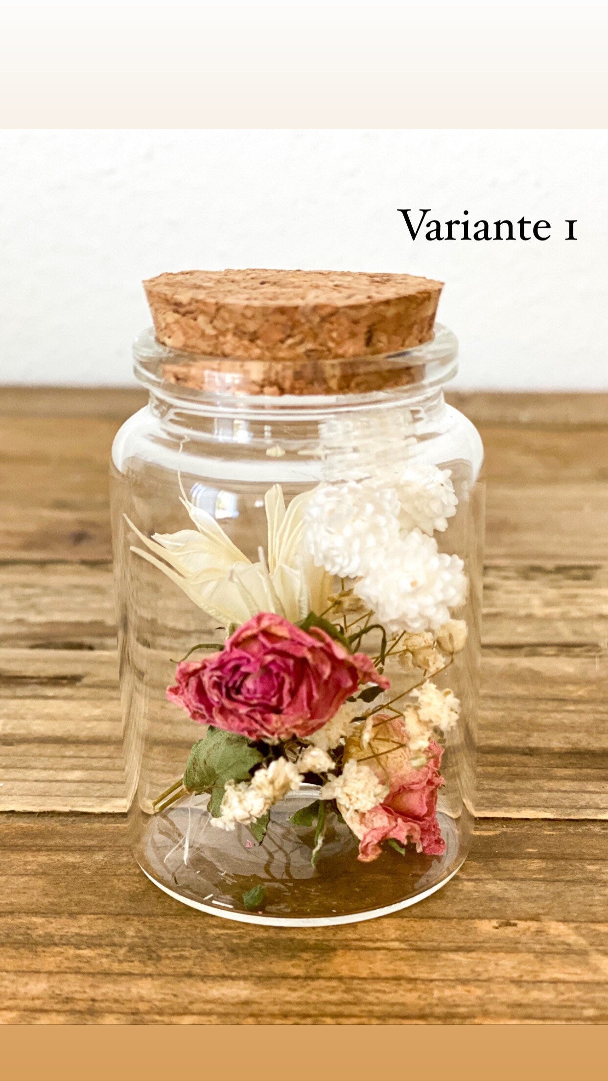 Trockenblumen - Sträußchen im Glas dry flowers in verschiedenen Farben, Trockenblumenstrauß im Glas