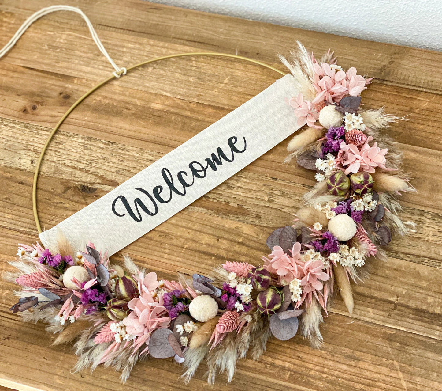 Trockenblumenkranz „Lovely Purple“ mit und ohne Banner mit verschiedenen Trockenblumen