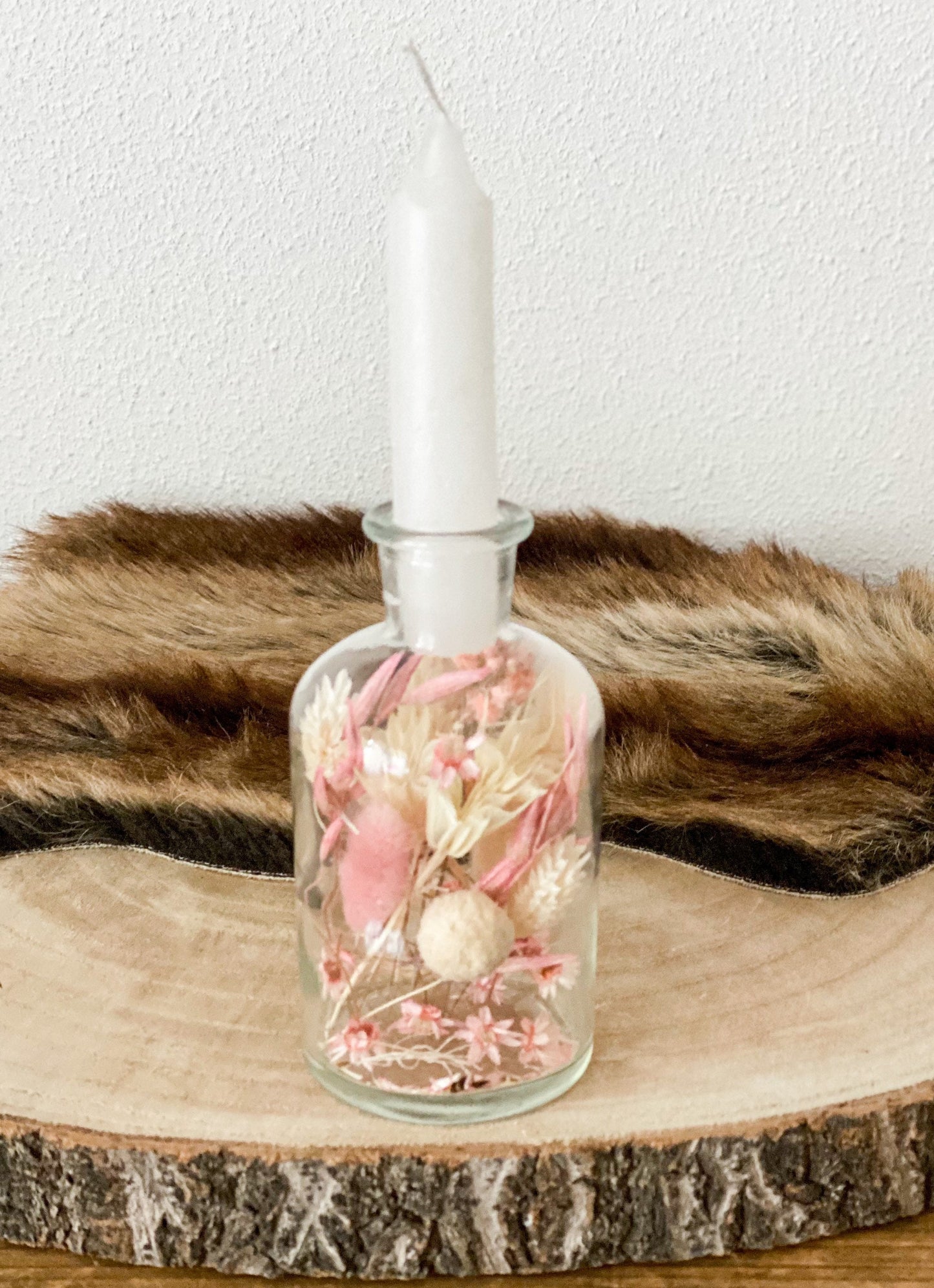 Trockenblumen im Glas groß Trockenblumenstrauß im Glas, auch als Kerzenständer, Blumenglas