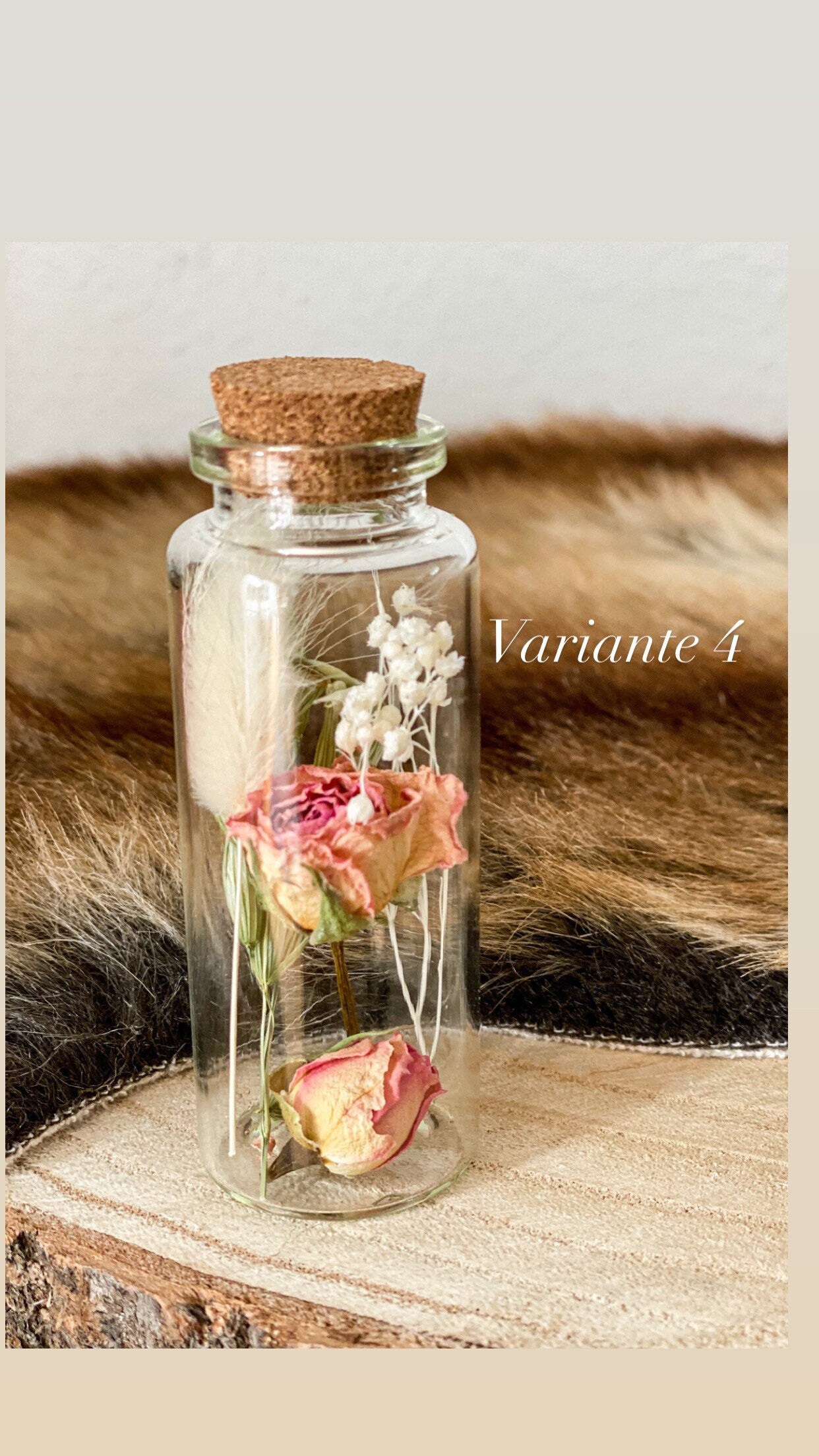 Trockenblumen - Sträußchen im Glas, Minigläschen in verschiedenen Farben, Trockenblumenstrauß