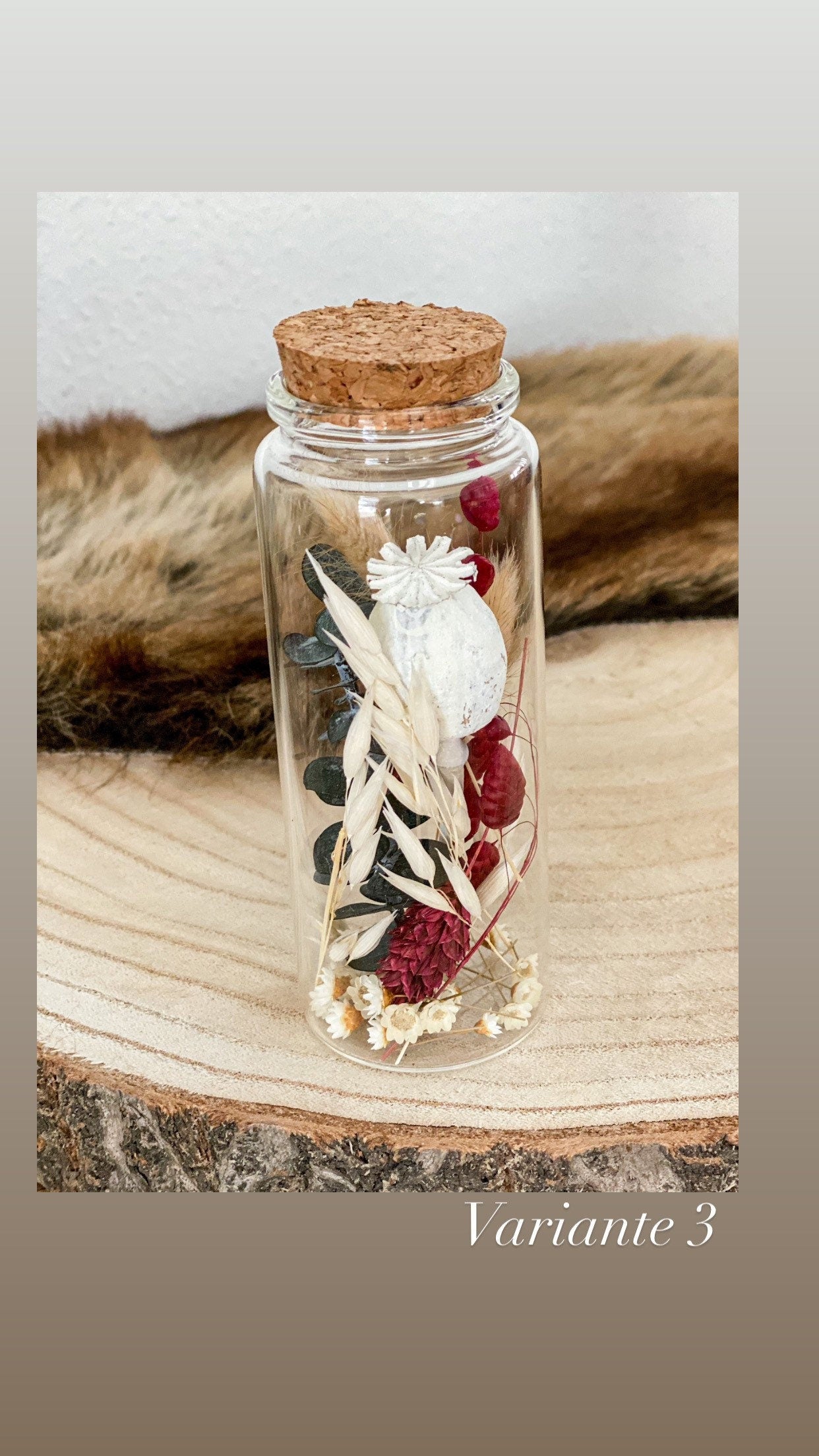 Trockenblumen im Glas, Trockenblumensträußchen im Glas 12,5 cm hoch