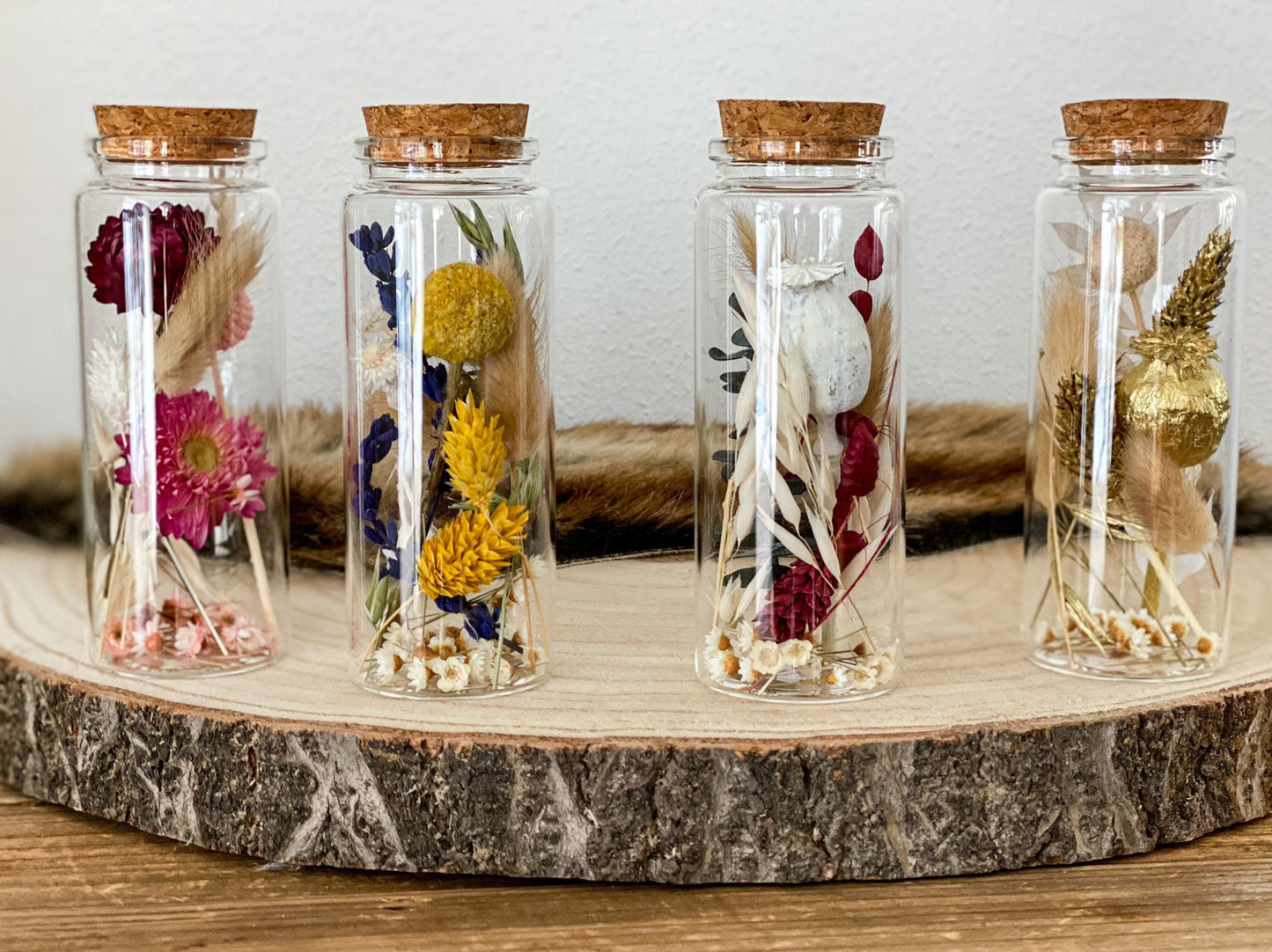 Trockenblumen im Glas, Trockenblumensträußchen im Glas 12,5 cm hoch