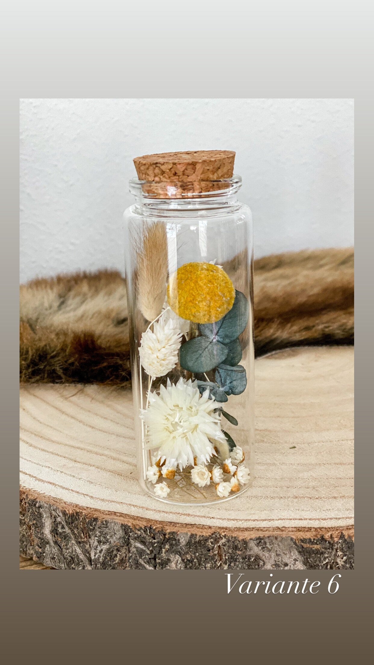 Trockenblumen im Glas, Trockenblumensträußchen im Glas 12,5 cm hoch