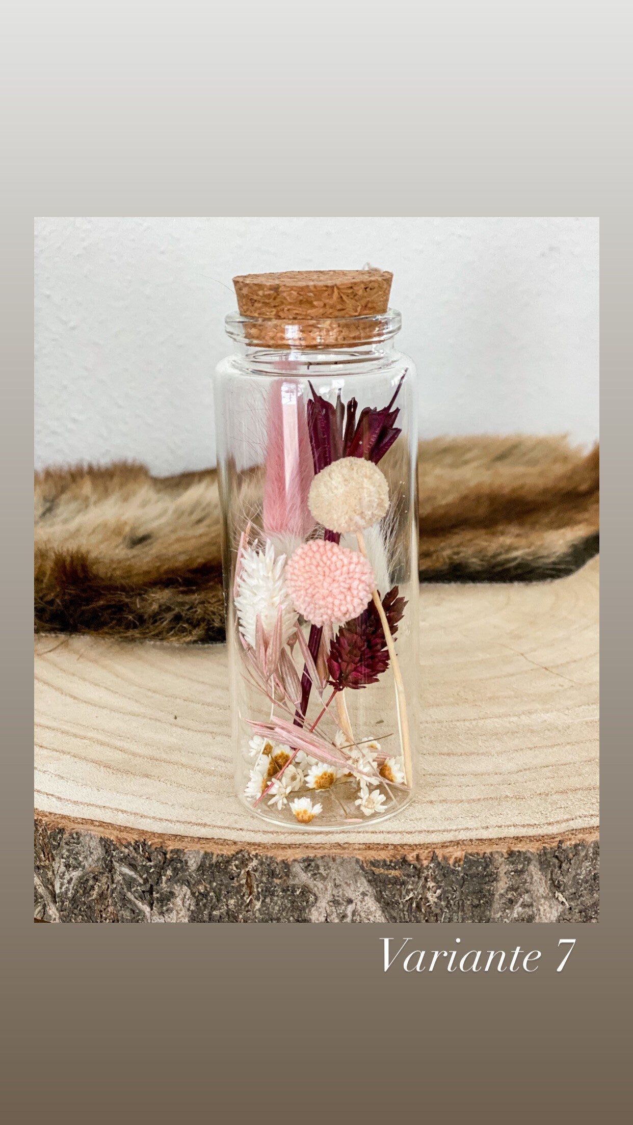 Trockenblumen im Glas, Trockenblumensträußchen im Glas 12,5 cm hoch