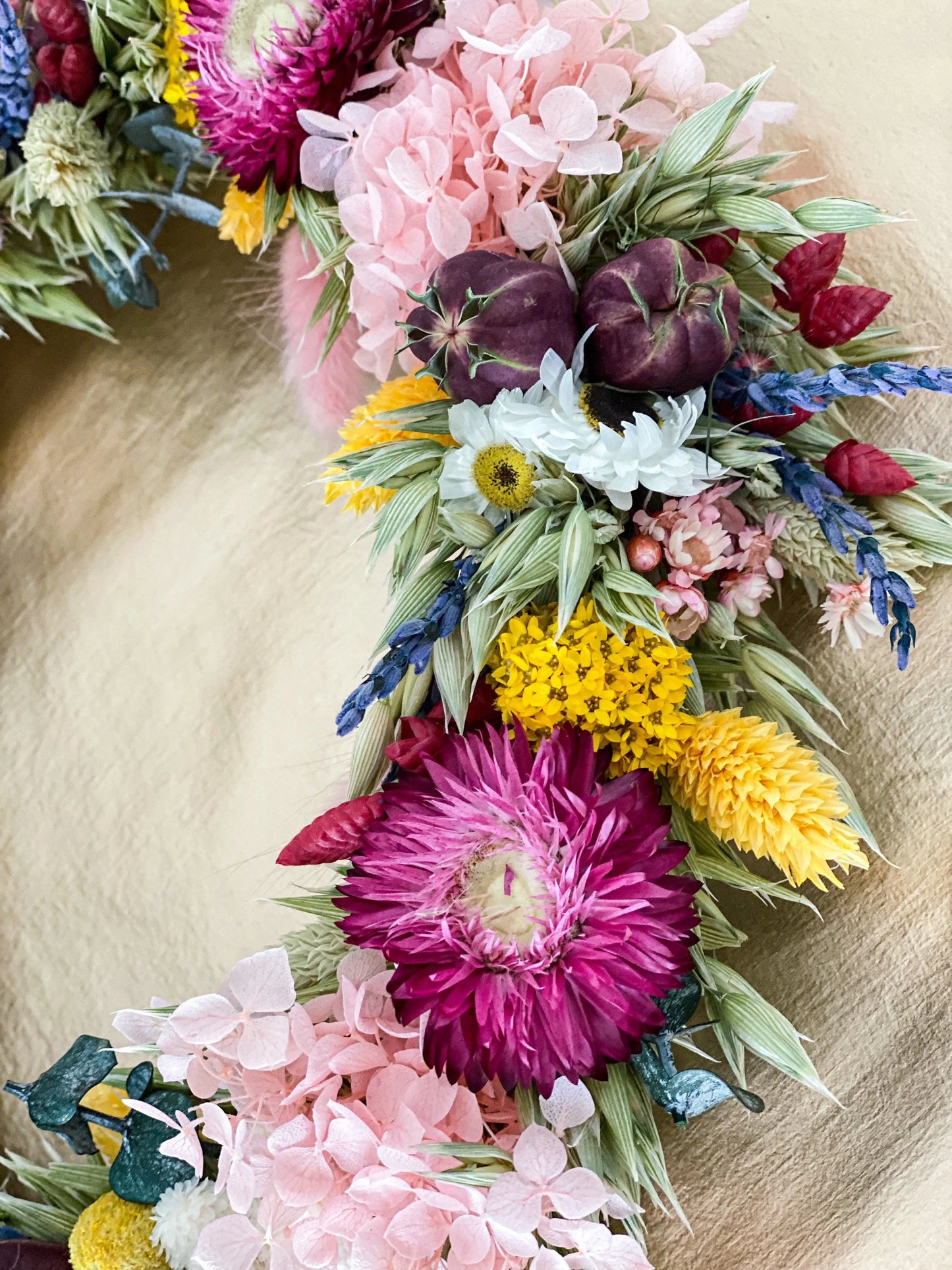 Trockenblumenkranz Bunt / Wiesengrün in verschiedenen Größen