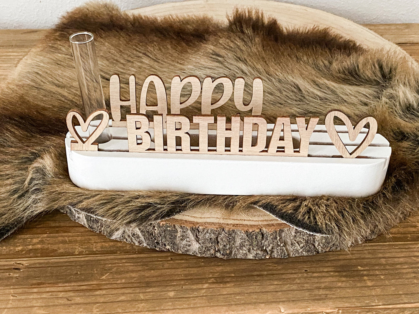 Flowerboard, Trockenblumenstrauß und Kartenhalter, Holzleiste „Happy Birthday“ mit Trockenblumen, Geburtstag, Geschenk
