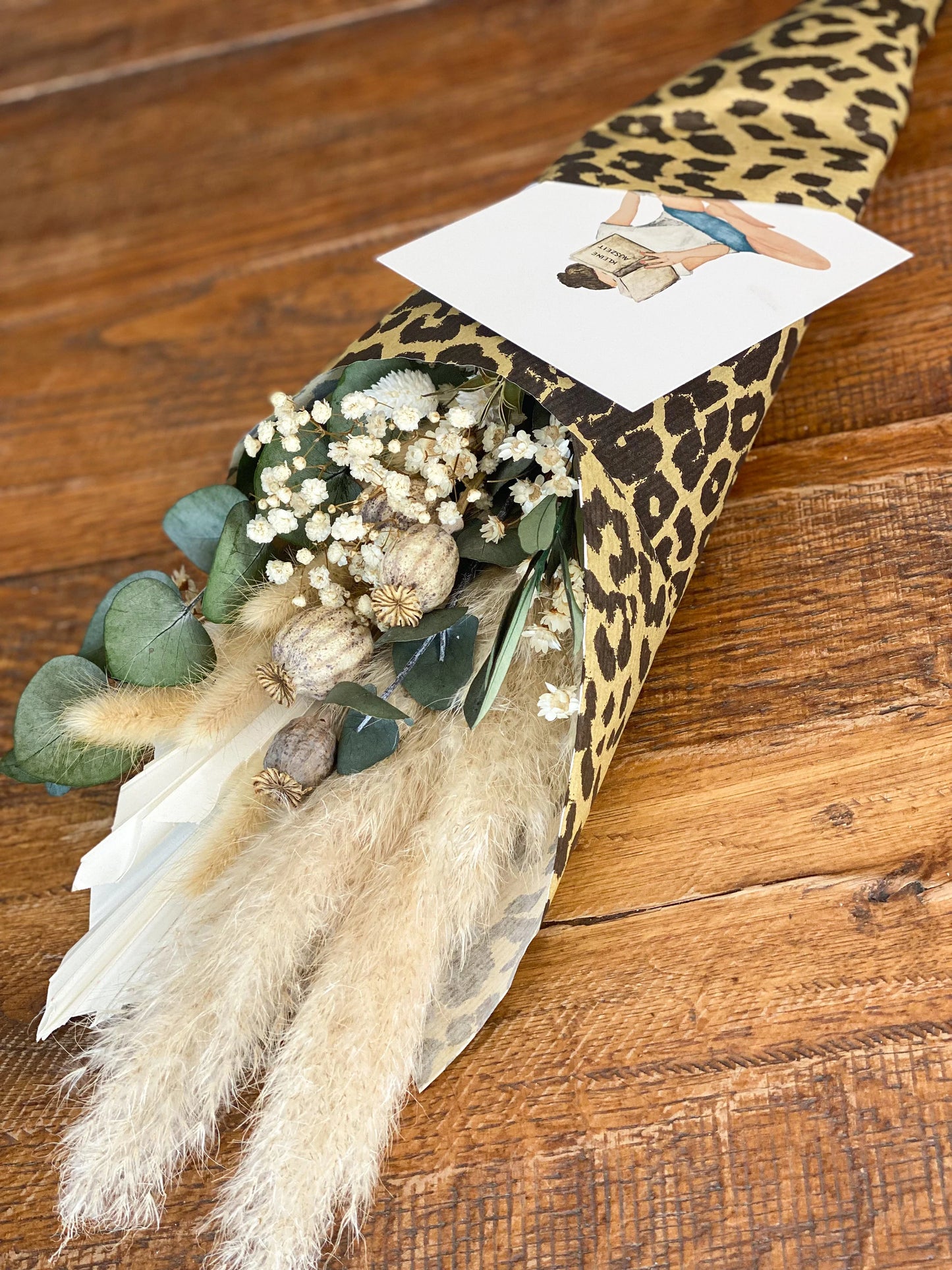 XXL-Trockenblumenstrauß in Naturfarben mit Eukalyptus, Olivenzweigen, Mohn, Lagurus, Pampasgras, großer Trockenblumen-Strauß