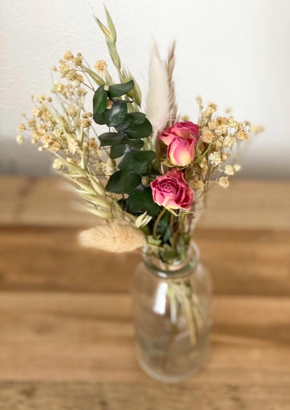 Rose Trockenblumen in Rot oder Rosa großer Bund und kleiner Bund