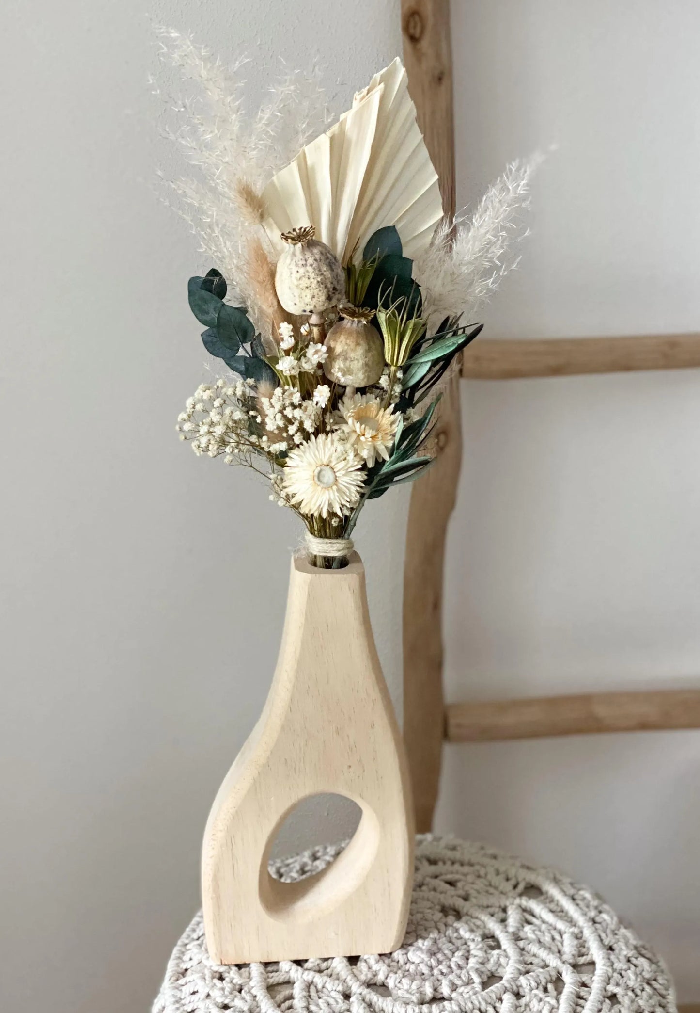 XXL-Trockenblumenstrauß in Naturfarben mit Eukalyptus, Olivenzweigen, Mohn, Lagurus, Pampasgras, großer Trockenblumen-Strauß