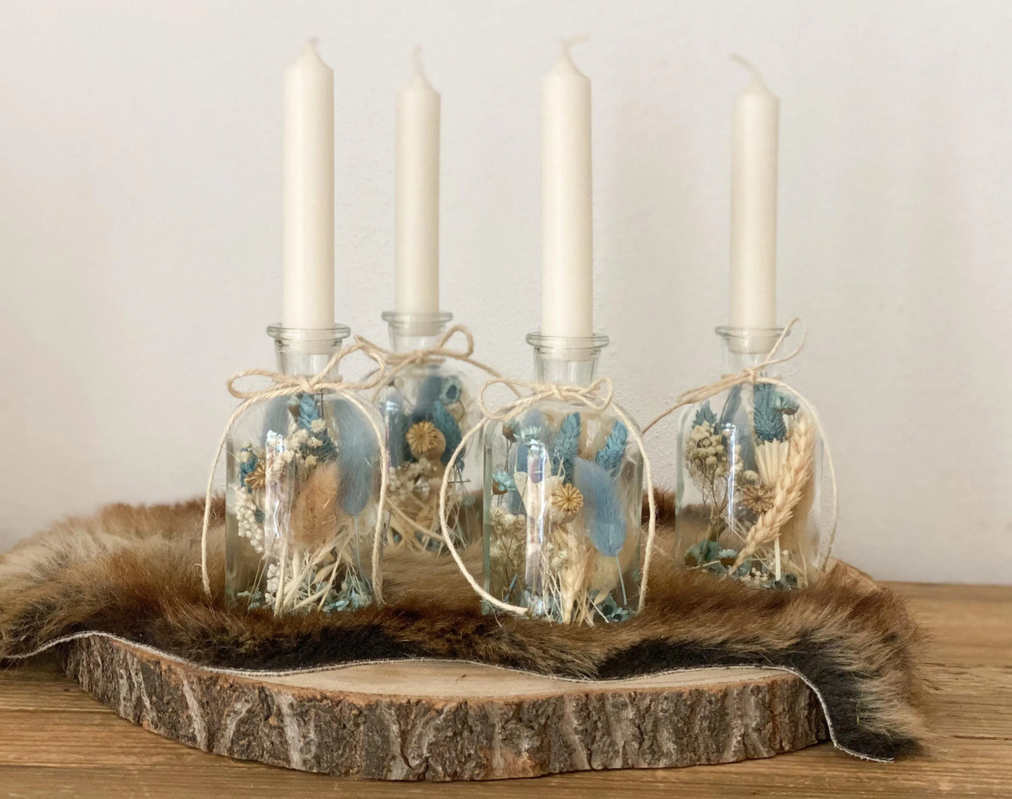 DIY Trockenblumen DIY-Set „little Boy“, DIY-Trockenblumenstrauß, Trockenblumenkranz in Hellblau und Creme, Taufe, Babygeschenk