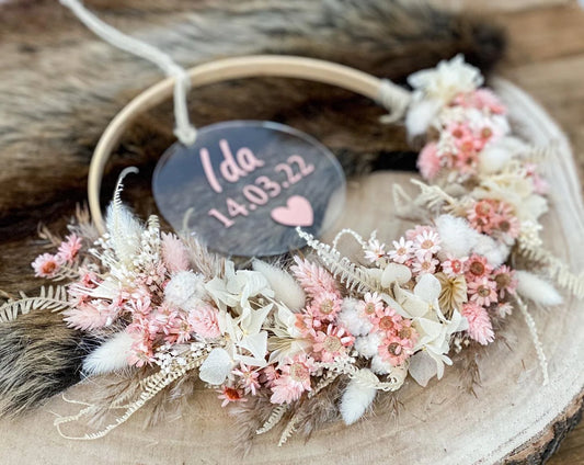 Trockenblumenkranz in Weiß, Rosa,Beige, Türkranz mit und ohne Personalisierung bzw. Acrylscheibe