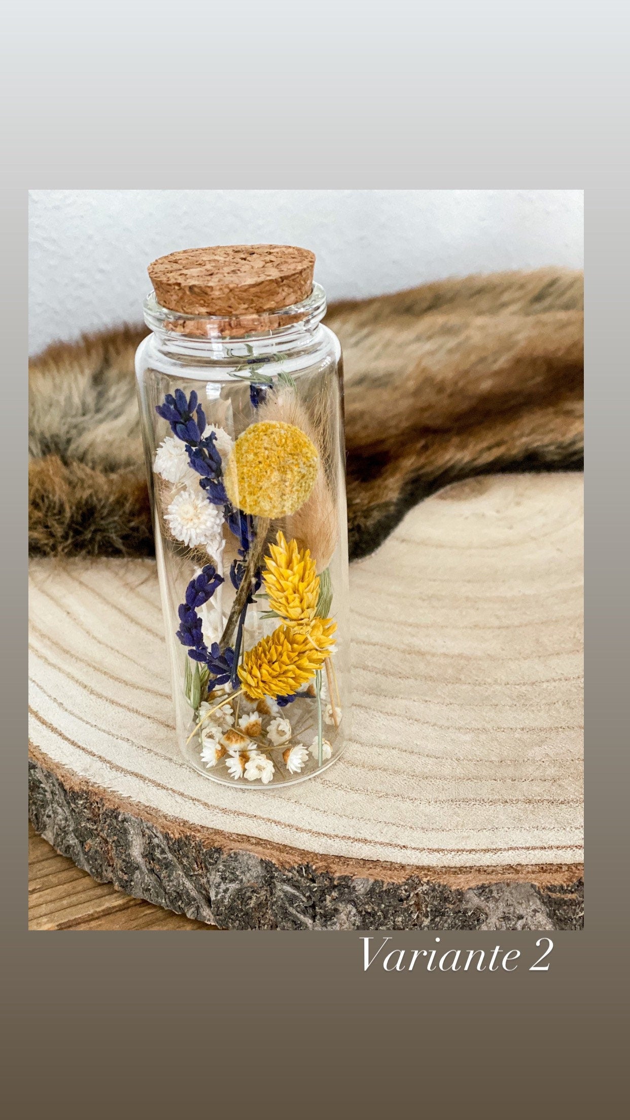 Trockenblumen im Glas, Trockenblumensträußchen im Glas 12,5 cm hoch