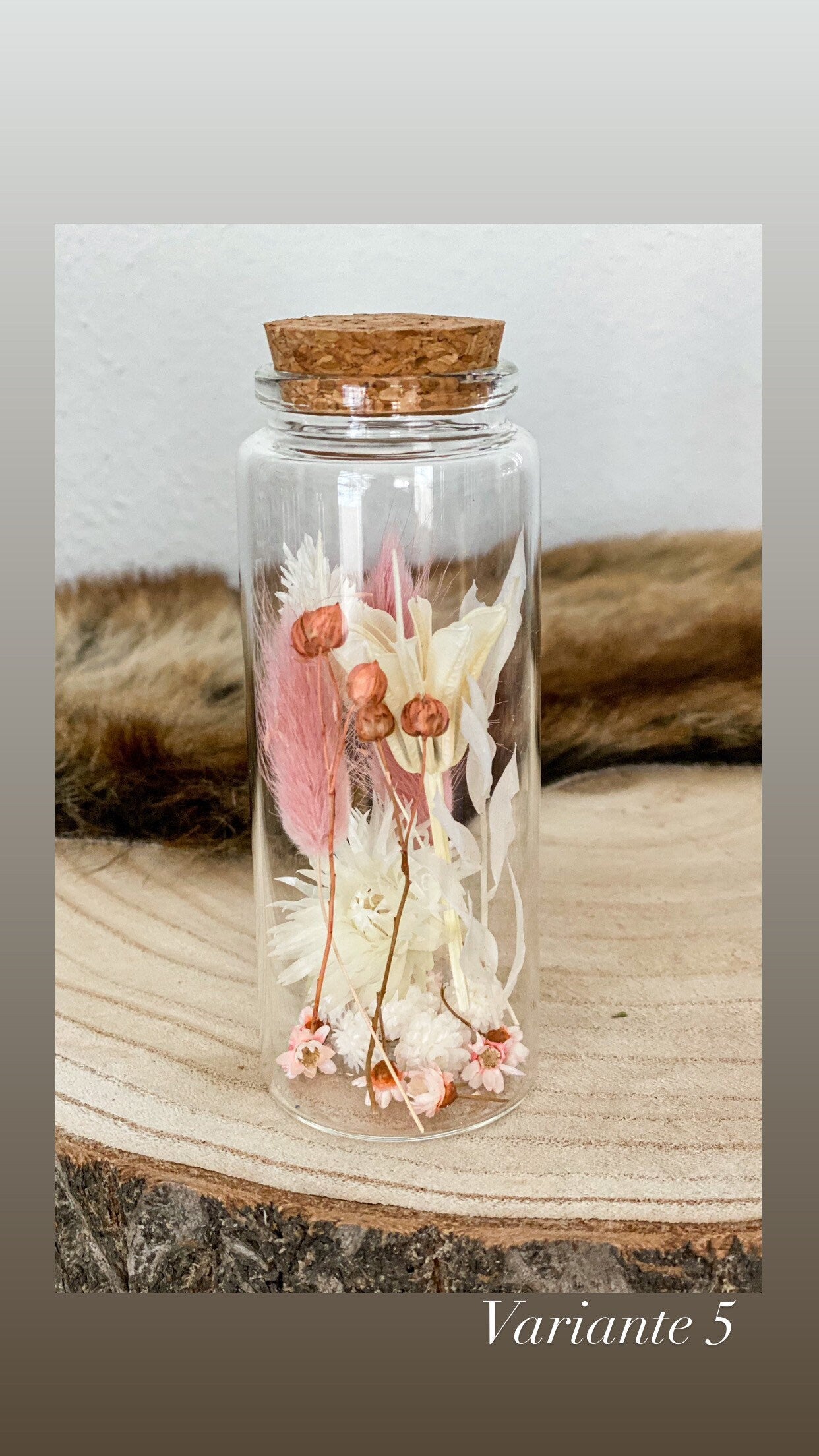 Trockenblumen im Glas, Trockenblumensträußchen im Glas 12,5 cm hoch