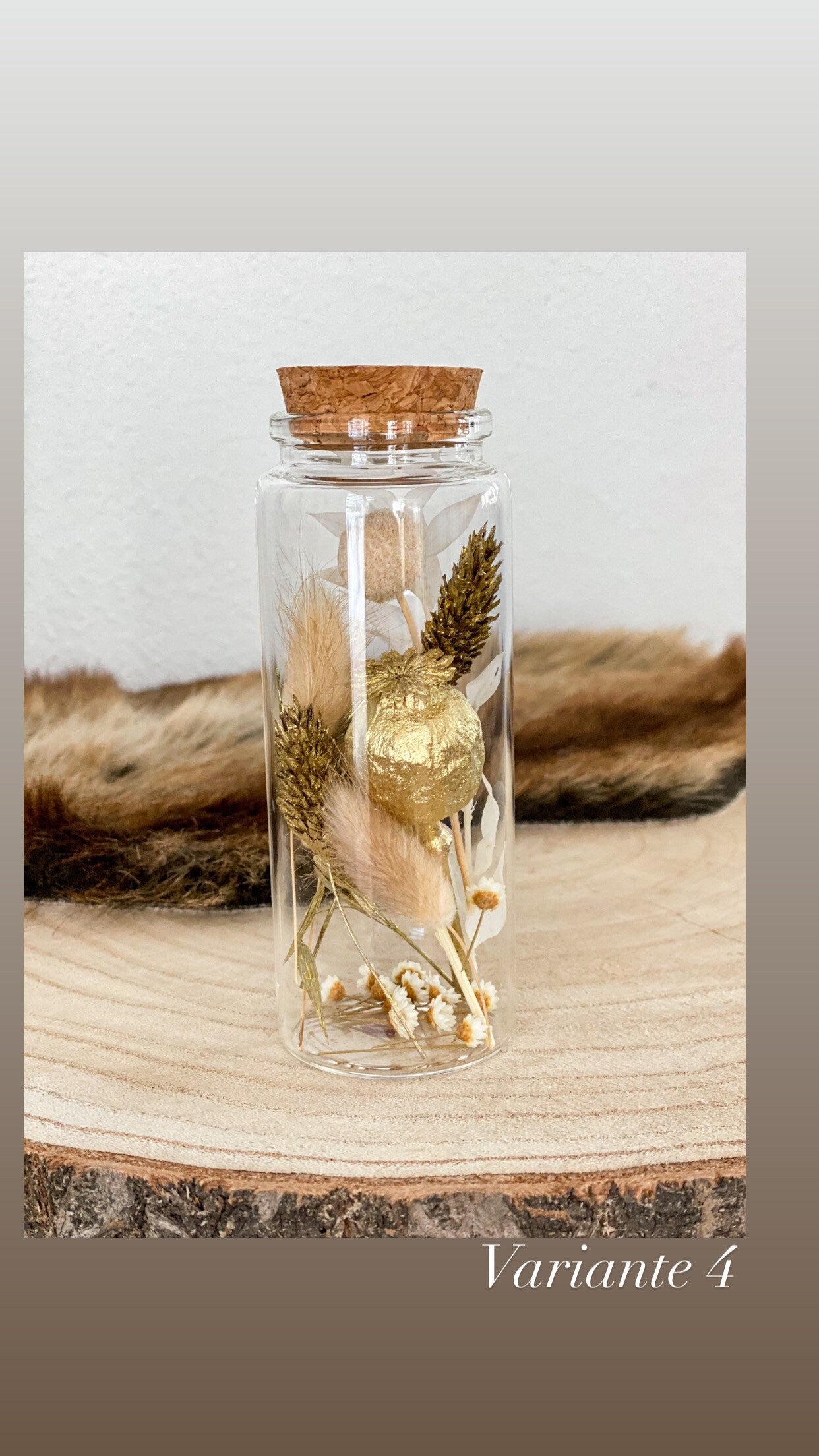 Trockenblumen im Glas, Trockenblumensträußchen im Glas 12,5 cm hoch