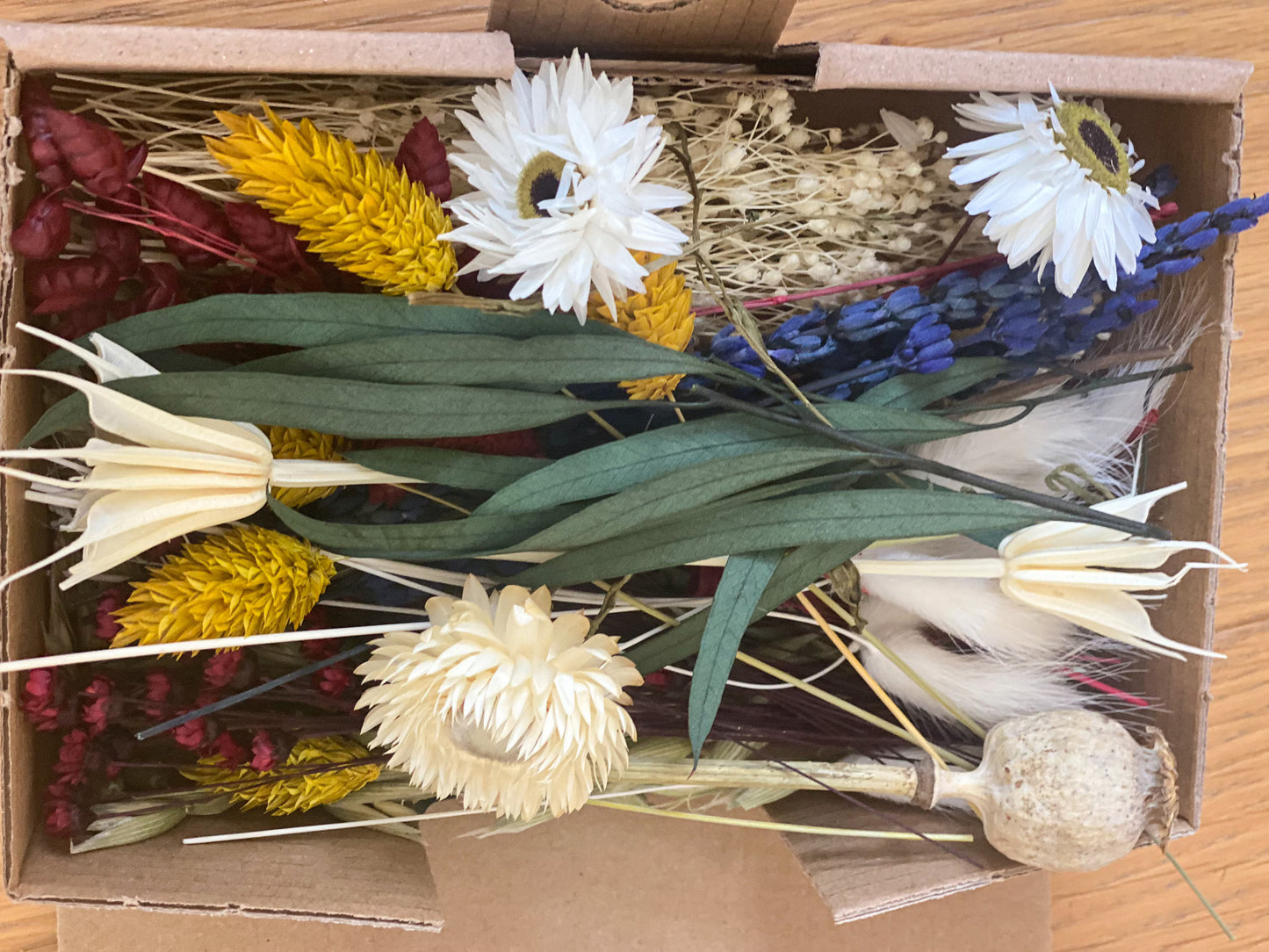 DIY Trockenblumen DIY-Set „Stilecht“, DIY-Trockenblumenstrauß, Trockenblumenkranz mit Broom Bloom, Lagurus , Strohblumen, Phalaris