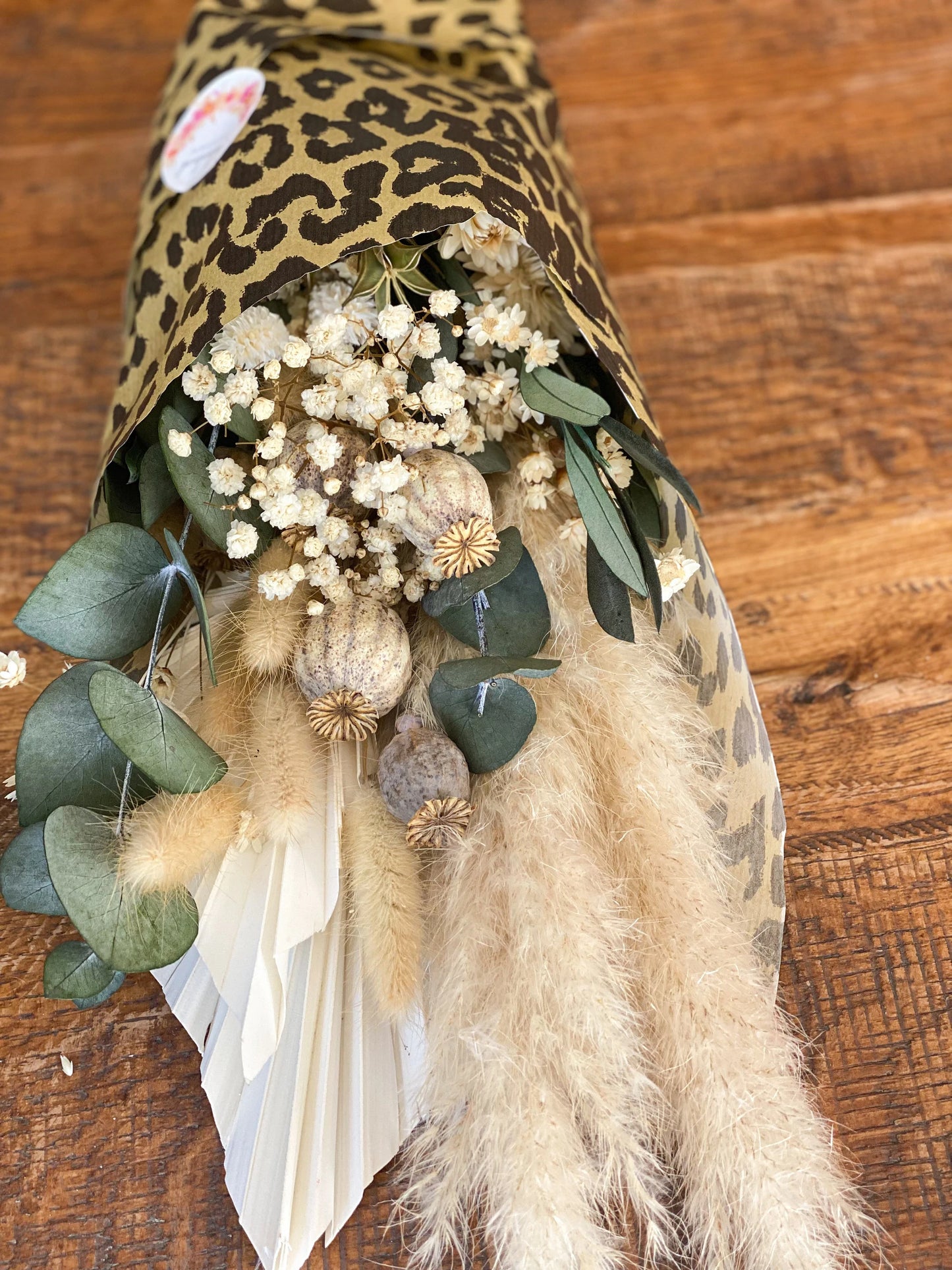 XXL-Trockenblumenstrauß in Naturfarben mit Eukalyptus, Olivenzweigen, Mohn, Lagurus, Pampasgras, großer Trockenblumen-Strauß