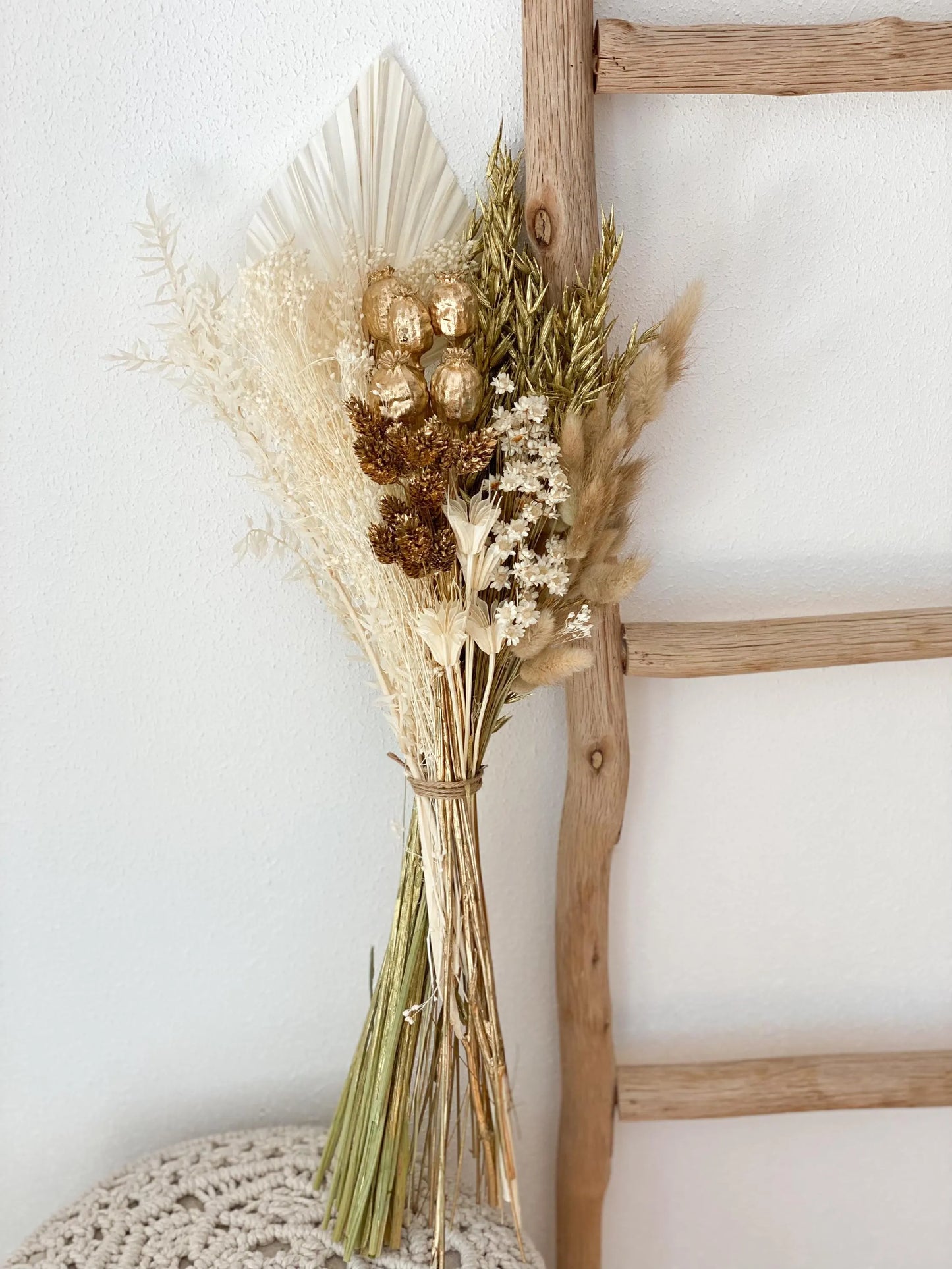 XXL Trockenblumen-Mix Trockenblumen-Strauß „Gold-Edition“ in Gold, Weiß, Natur , Trockenblumenstrauß, DIY-Set, Tortentopper