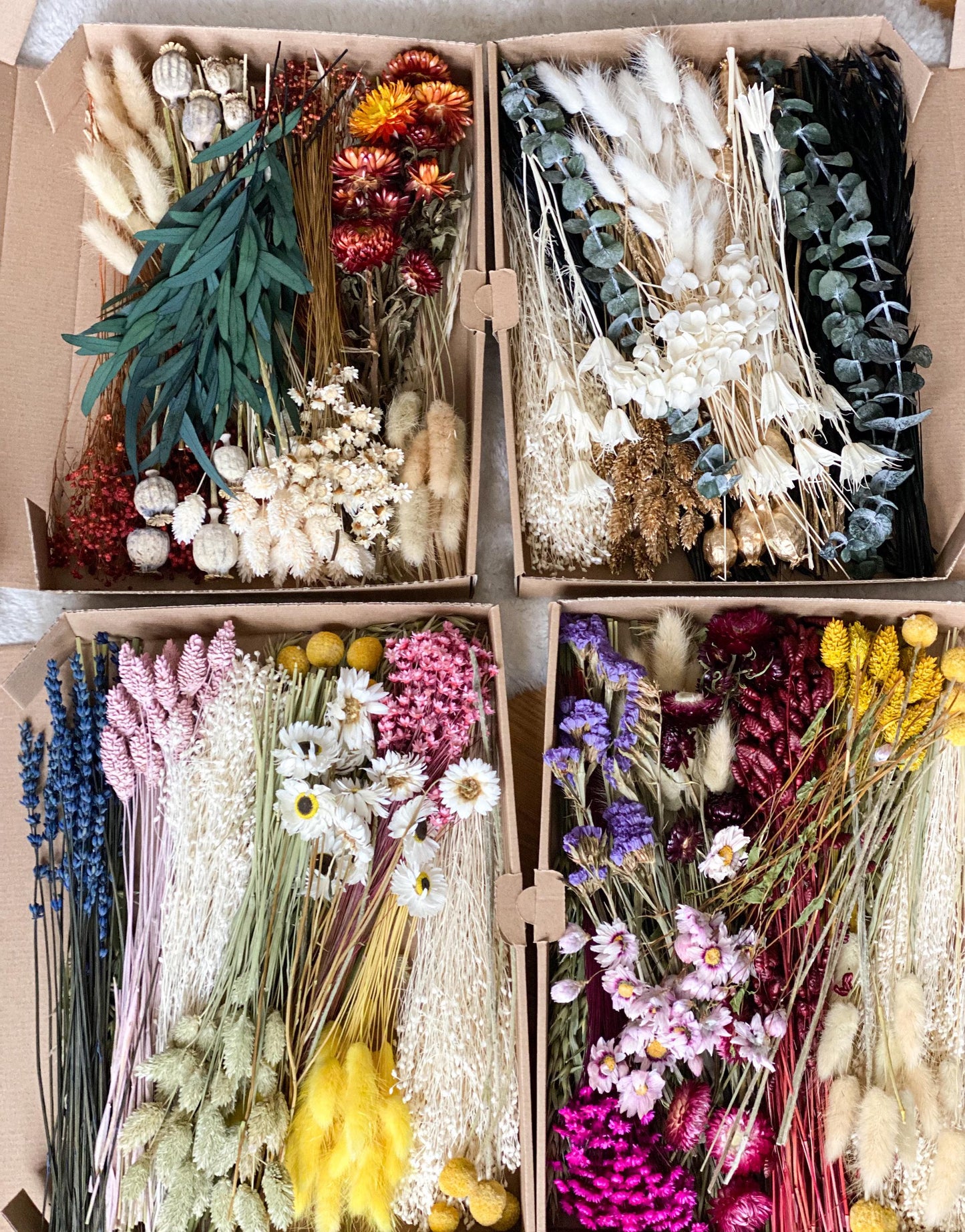 DIY Trockenblumen DIY-Set „Vier Jahreszeiten“in bunten und verschiedenen Farben, DIY-Trockenblumenstrauß, Trockenblumenkranz